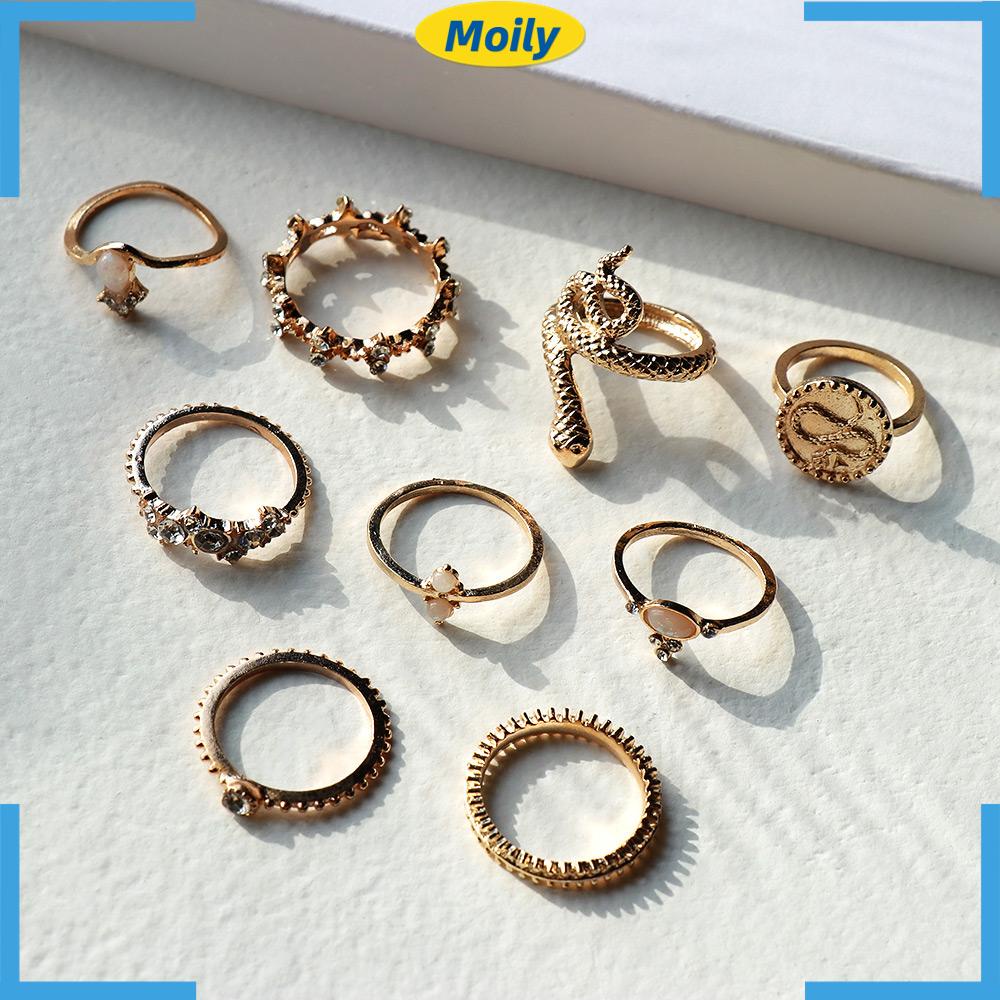 Set 9 Nhẫn Đeo Khớp Ngón Tay Phong Cách Boho Thời Trang Cho Nữ