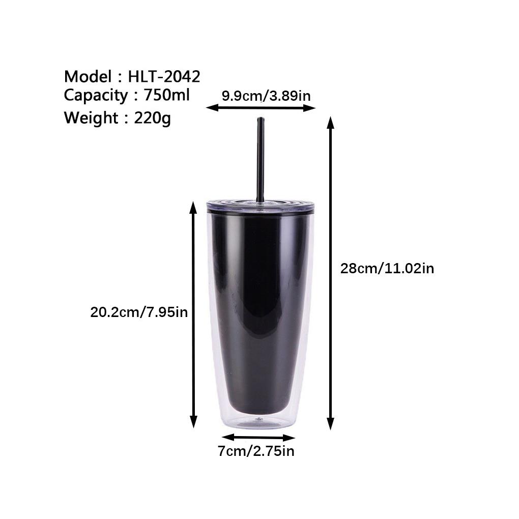 Cốc Uống Cà Phê Hai Lớp Cách Nhiệt 750ml Kèm Nắp Và Ống Hút Kiểu Dáng Đơn Giản