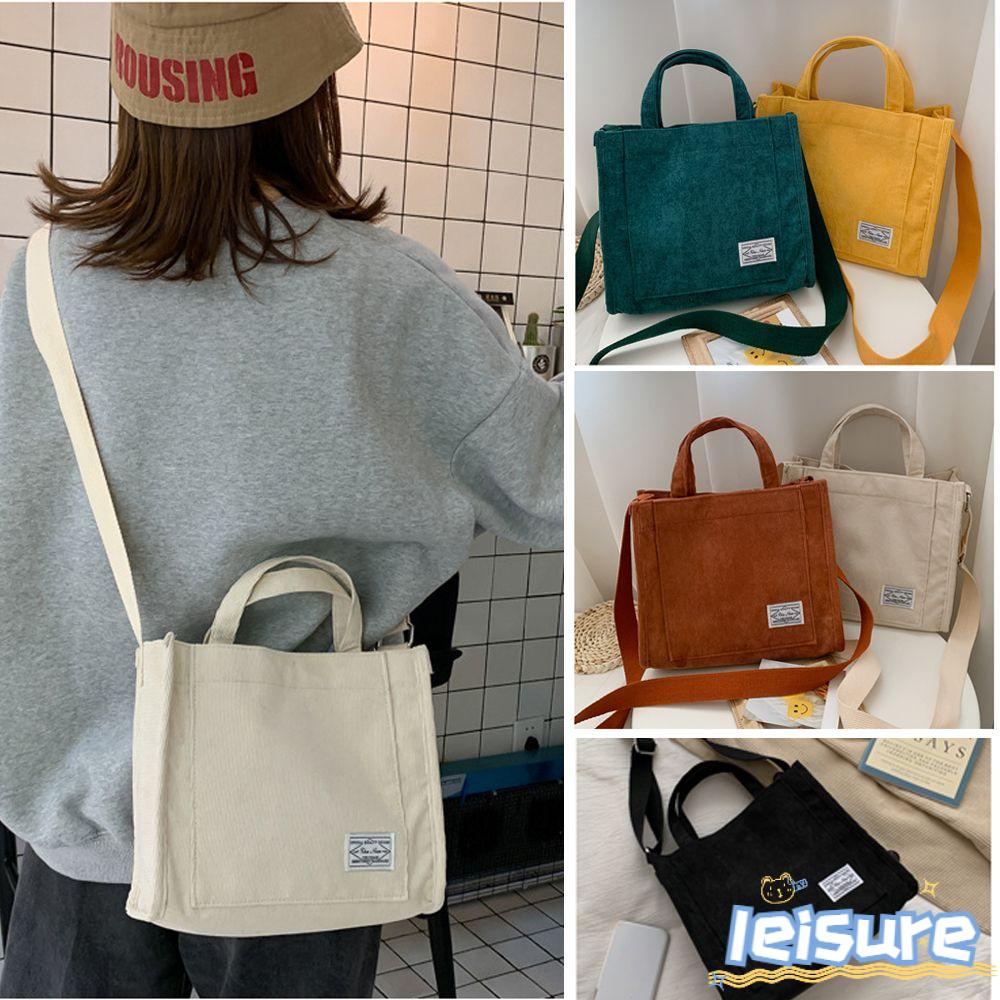 Túi đeo vai Daphne cotton nhung kẻ có dây kéo phong cách vintage thời trang nữ