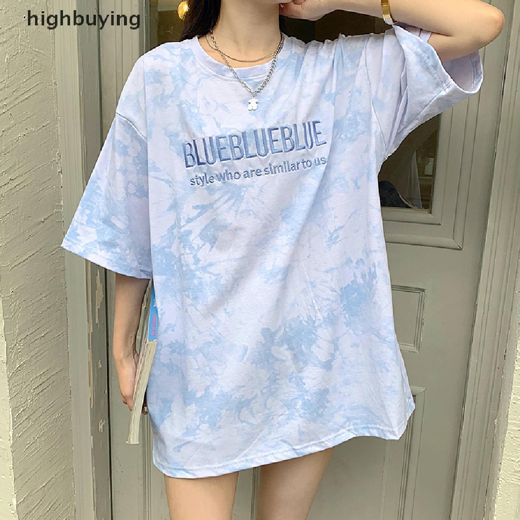 Áo Thun Nữ Ngắn Tay Cổ Tròn Nhuộm Màu Thời Trang