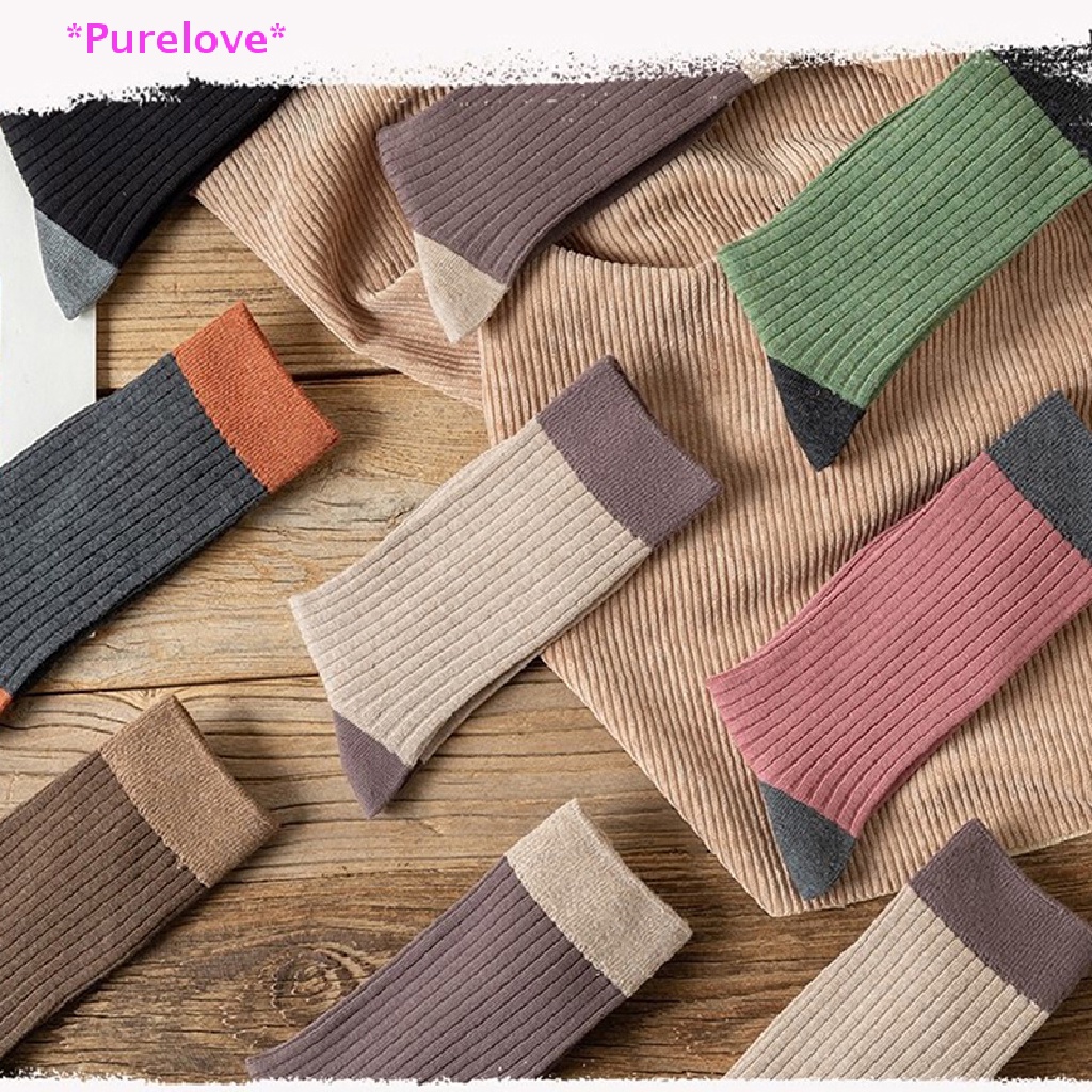 Vớ Cotton Cổ Vừa Màu Trơn Dễ Phối Đồ Thời Trang Xuân Thu Phong Cách Harajuku Mới