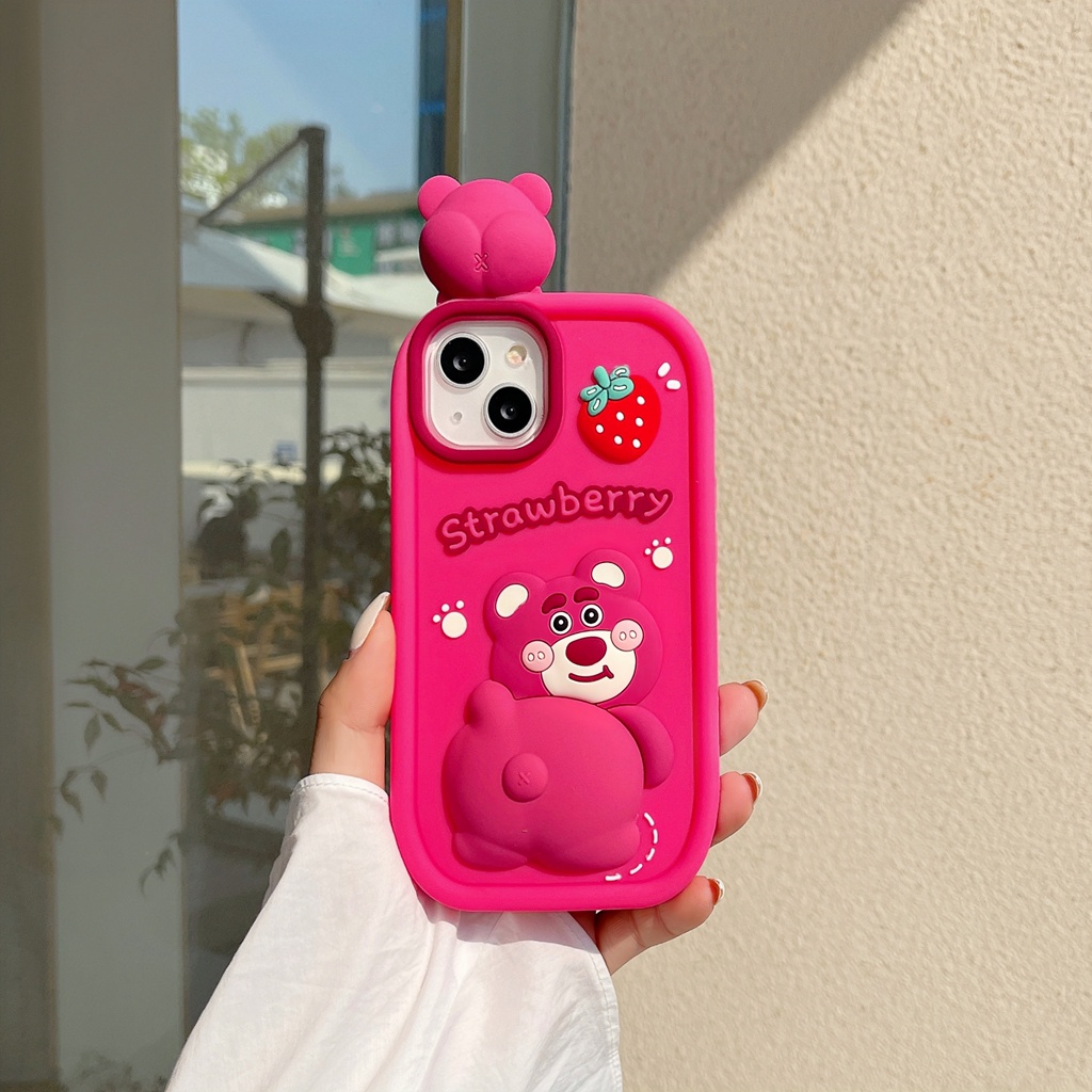 Ốp Điện Thoại Họa Tiết Gấu Và Dâu Tây Cho Iphone 14 14pro Max11 Pro Max Xs Max X 12 Pro Max
