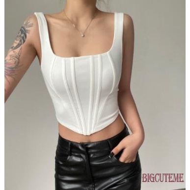 [] Áo Không Tay Cổ Vuông Mỏng Màu Trơn Mùa Hè Dành Cho Nữ