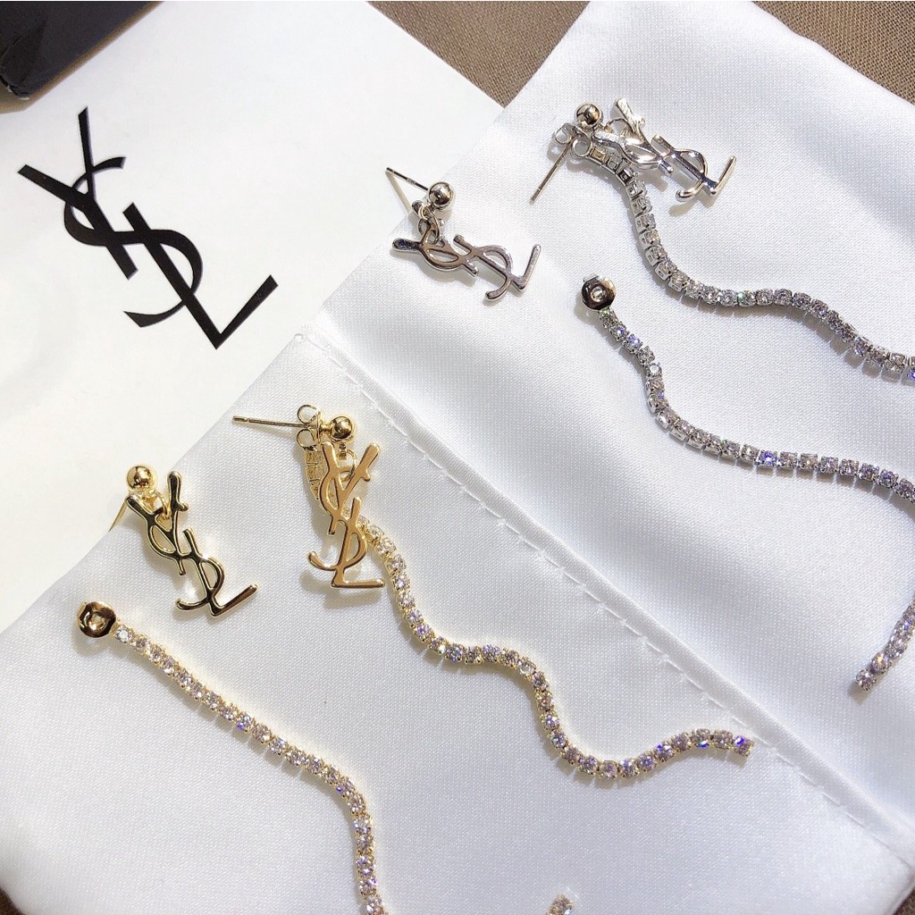 Khuyên Tai Tròn Khắc Chữ YSL Bằng Thép Titanium Thời Trang