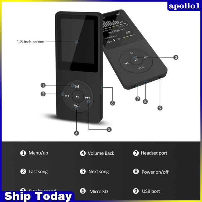 Máy Nghe Nhạc Mp3 Kết Nối Bluetooth Không Thấm Nước Siêu Mỏng Kiêm Đài Fm / Máy Ghi Âm Mp3 Cho Học Sinh