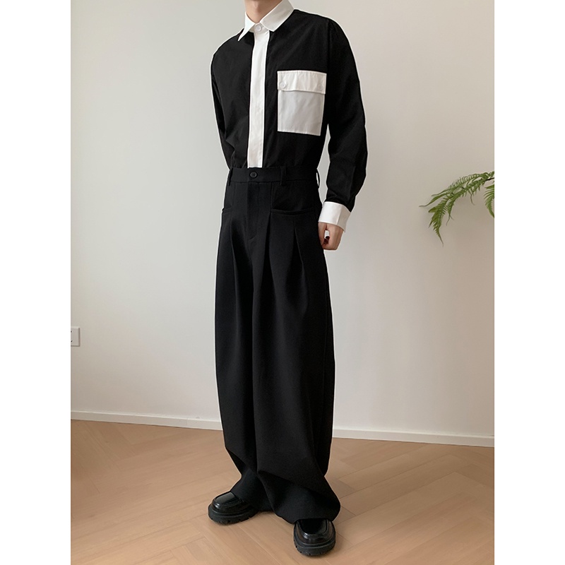 Quần Dài Ống Rộng Dáng Suông Màu Đen Thời Trang Xuân Thu Cho Nam