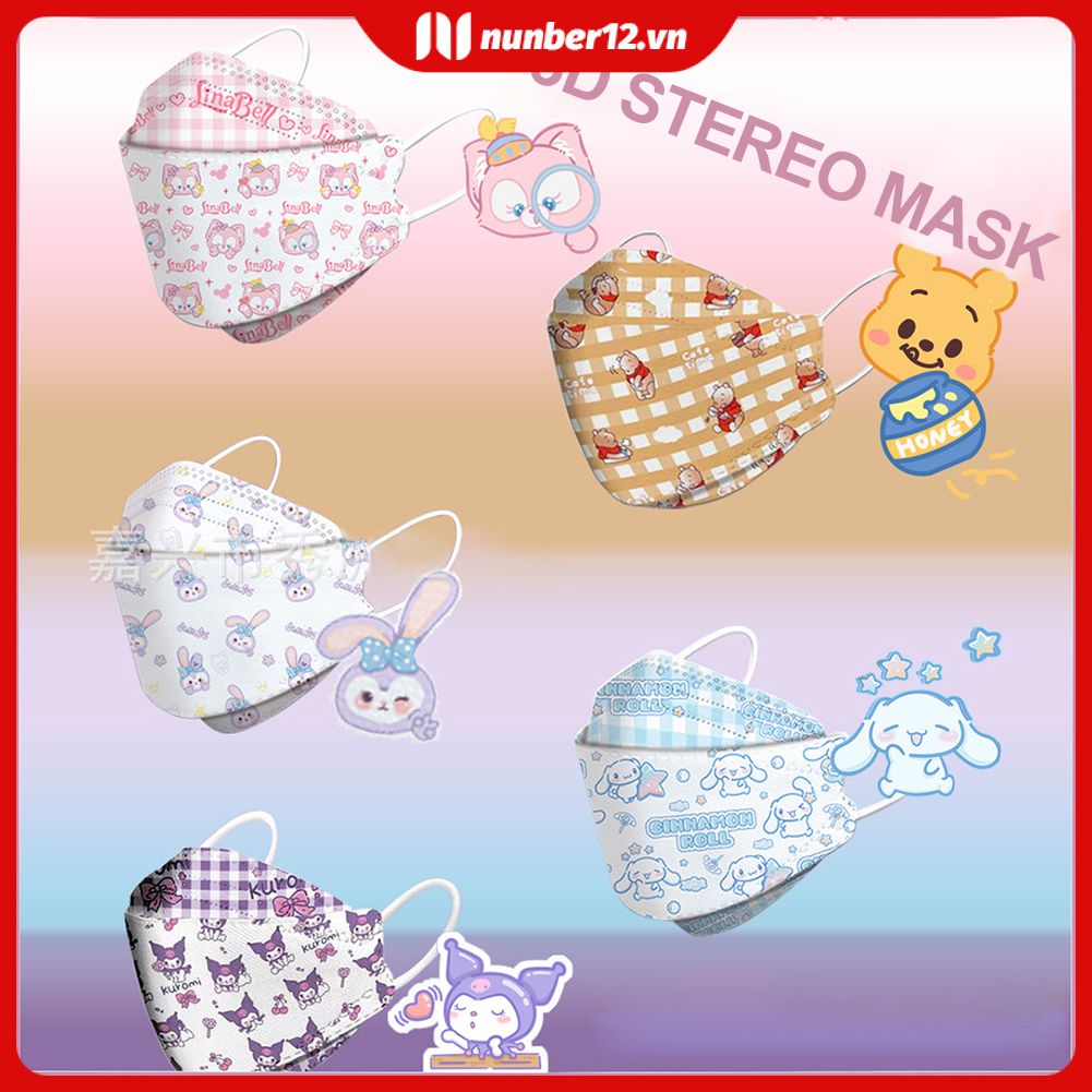 10 3D3-12 Tuổi An Toàn Bảo Vệ Mặt Nạ Cartoon Pattern Kuromi Cinnamoroll
