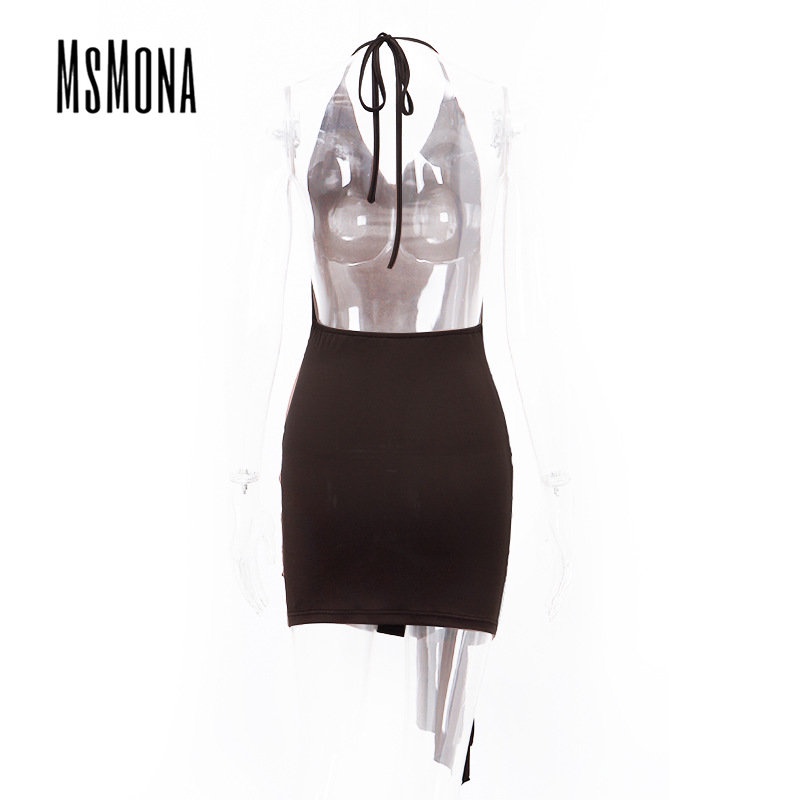 MsMona Đầm Hai Dây Mỏng Cổ Chữ V Màu Trơn Thời Trang Đường Phố 2023 Cho Nữ