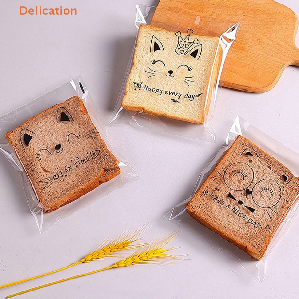 Set 100 Túi Đựng Bánh Mì Tự Dính Họa Tiết Hoạt Hình Cho Bé