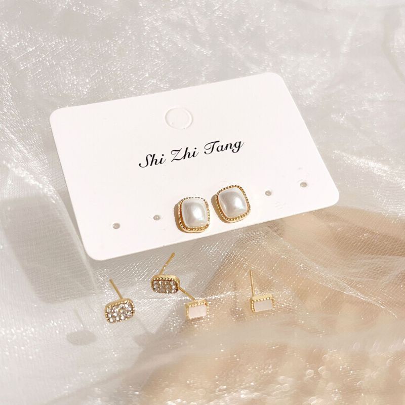 Bộ Bông Tai Ba Món Bằng Bạc 925 Đính Kim Cương Và Ngọc Trai Nhân Tạo Phong Cách Mới