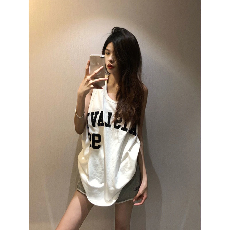 Áo Thun cotton Ba Lỗ Dáng Rộng In Chữ Phong Cách hip hop Thời Trang Mùa Hè Mới Cho Nữ