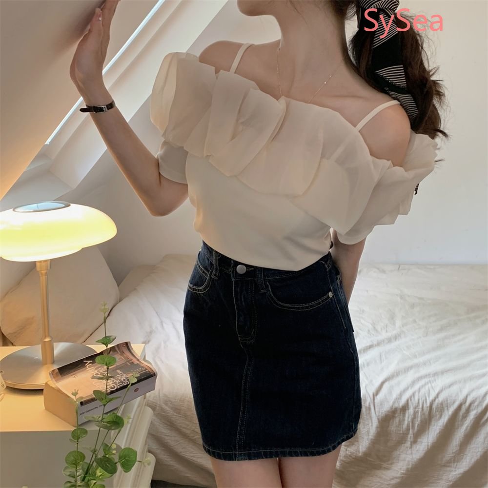 Áo Voan Trễ Vai Phối Bèo Nhún Nữ Tính Hợp Thời Trang Hè