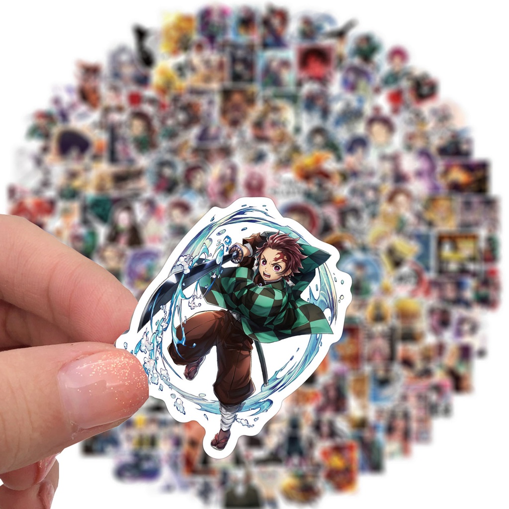 Set 200 Miếng Dán Chống Thấm Nước Hình Anime Demon Slayer Trang Trí Laptop