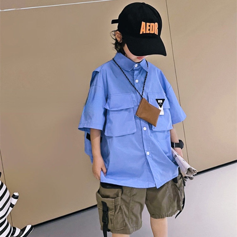 Áo Sơ Mi Bé Trai,Áo Sơ Mi  Cộc Tay In Hoạt Hình Thời Trang Hè Hàn Quốc Cá Tính Cho Bé Trai