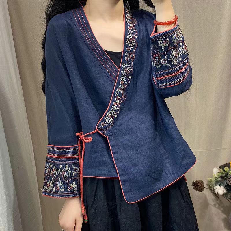 Áo Khoác Cardigan Cotton Thêu Họa Tiết Phong Cách Trung Hoa Thời Trang Xuân Hè Cho Nữ