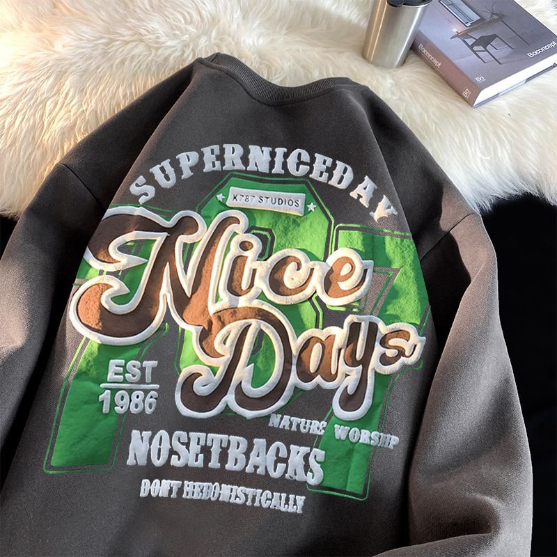 đồ nam，bigsize shirt nam，áo thun tay ngắn，áo sơ mi tay dài，áo thun oversize nam，áo đông，áo thun đen，Áo sweater Cổ Tròn Lót Nhung Dày Dặn Dáng Rộng Thời Trang Mùa Đông Cho Nam Giới，áo hoodies，áo phông，