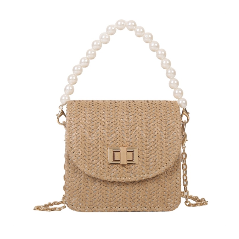 Túi Đeo Chéo Mini Đính Ngọc Trai Nhân Tạo Thời Trang Dành Cho Nữ