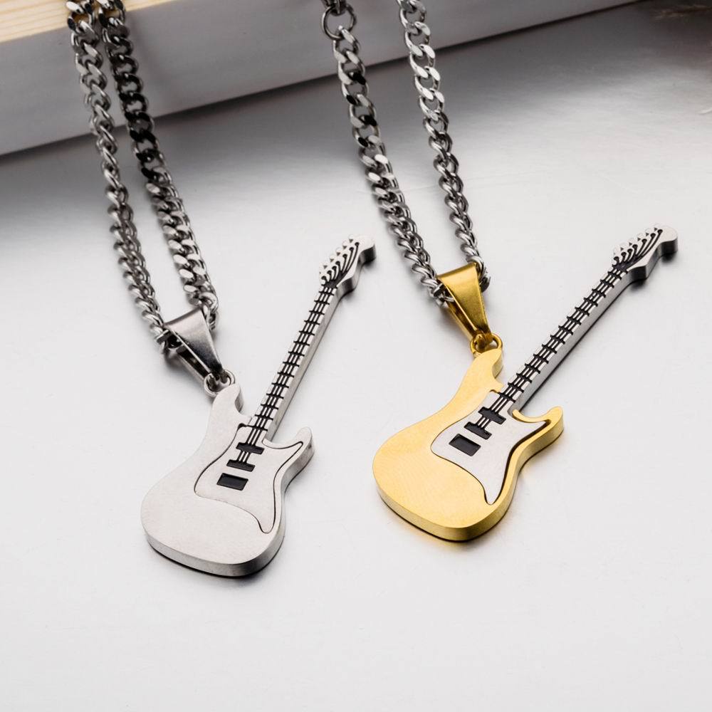Vòng cổ Inox Mặt Đàn Guitar Điện Sáng Tạo Unisex
