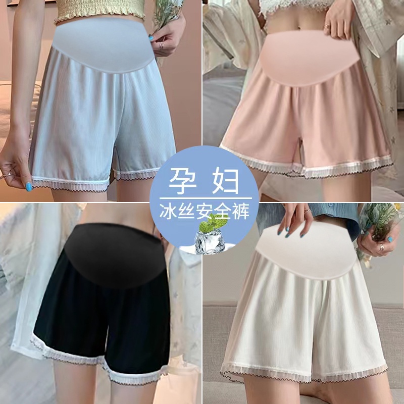 Quần Short Legging Vải Lụa Mát Phối Ren Chống Nhìn Trộm Thời Trang Mùa Hè Cho Mẹ Bầu