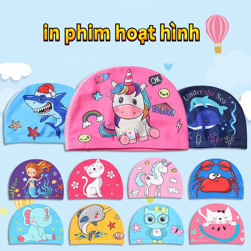 Mũ Bơi Che Tai Nhanh Khô In Hoạt Hình Đáng Yêu Dành Cho Trẻ