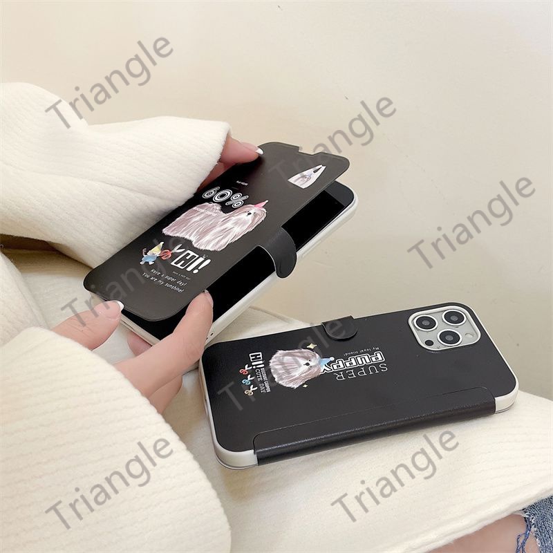 Ốp Điện Thoại Da Nắp Gập Từ Tính Hình Cún / Mèo Dễ Thương Cho iPhone14pro max 13 12 11 14Promax13 12 11