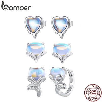 Bamoer Bông Tai Bạc 925 Đính Đá Mặt Trăng Thời Trang Cho Nữ