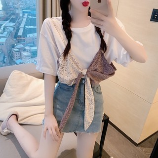 SUGEMIUSI Hàng Mới Về Mới Áo Thun Ngắn Tay Giả Hai Lớp Phong Cách Hong Kong Thời Trang Cho Nữ