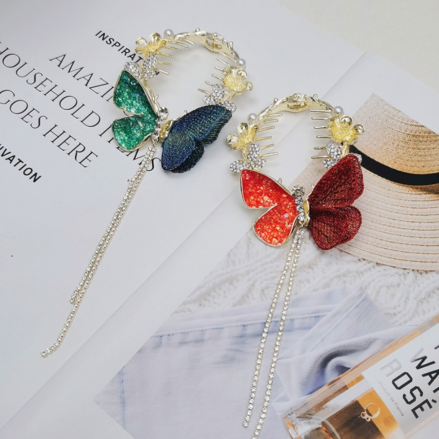 Kẹp Tóc Tua Rua Đính Đá / Ngọc Trai / Hoa / Bướm Bằng Hợp Kim Phong Cách Hàn Quốc Cho Nữ