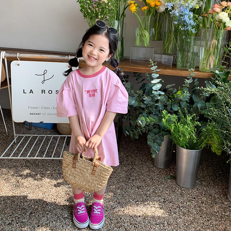 Váy hồng bé gái mùa hè V140 sz 90-130, váy cho bé cotton nhún eo hợp thời trang