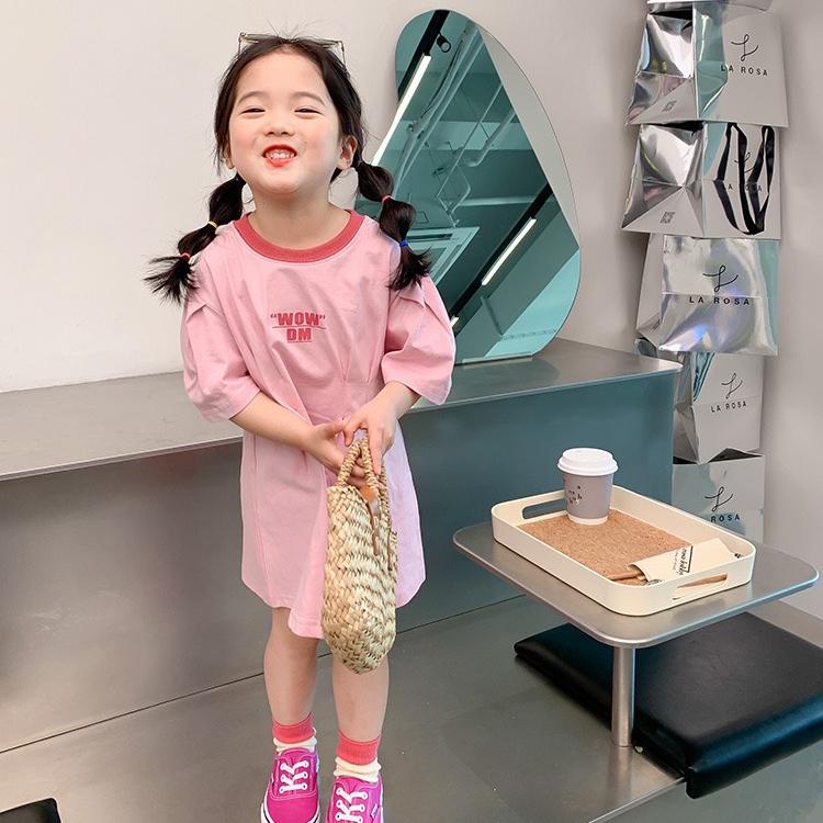 Váy hồng bé gái mùa hè V140 sz 90-130, váy cho bé cotton nhún eo hợp thời trang