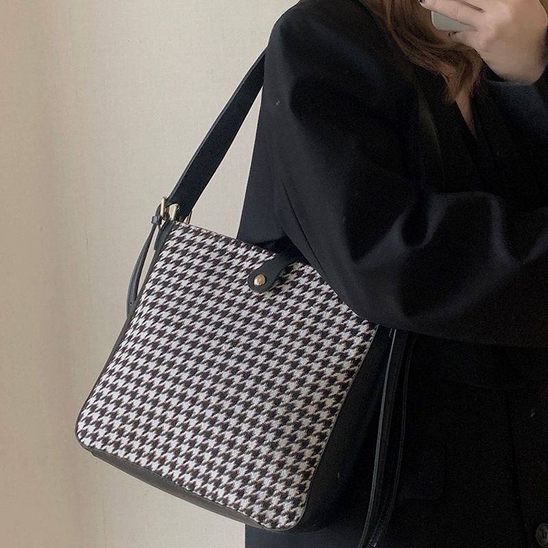Túi Đeo Chéo Vải canvas Họa Tiết houndstooth Dễ Phối Đồ Thời Trang Cho Nữ