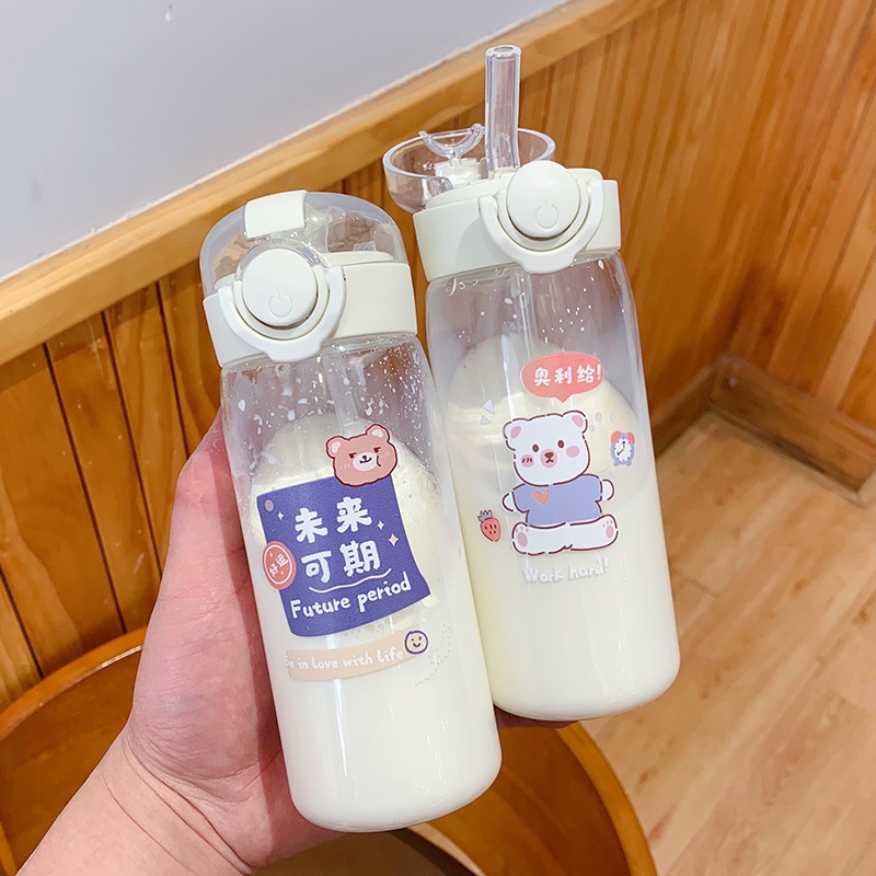 Bình nước cho bé đi học / Bình Nước cute 400ml Mini Dễ Thương Thân Thiện Với Môi Trường / bình nước có ống hút / bình nước nhựa