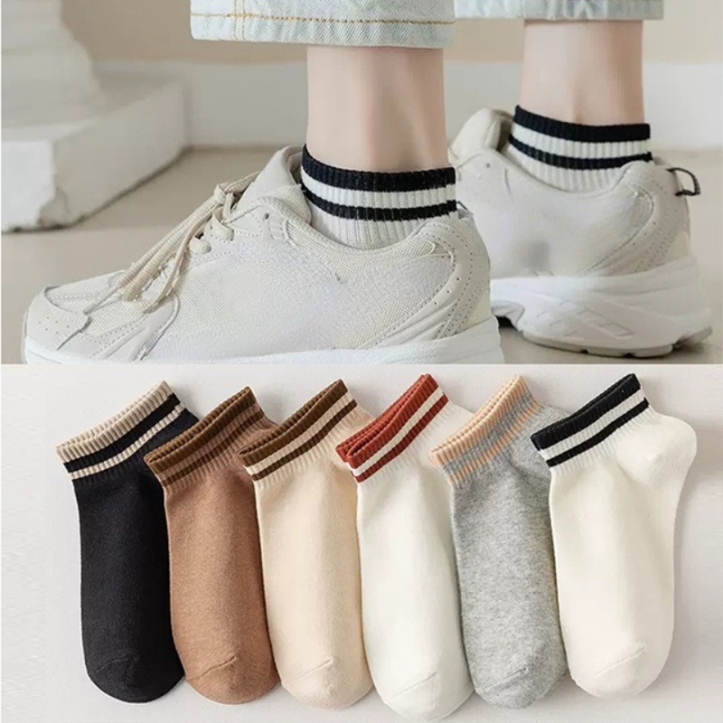 Vớ Cotton Cổ Thấp Thấm Hút Mồ Hôi Họa Tiết Kẻ Sọc Màu Sắc Ngẫu Nhiên Thời Trang Xuân Thu Cho Nam Và Nữ