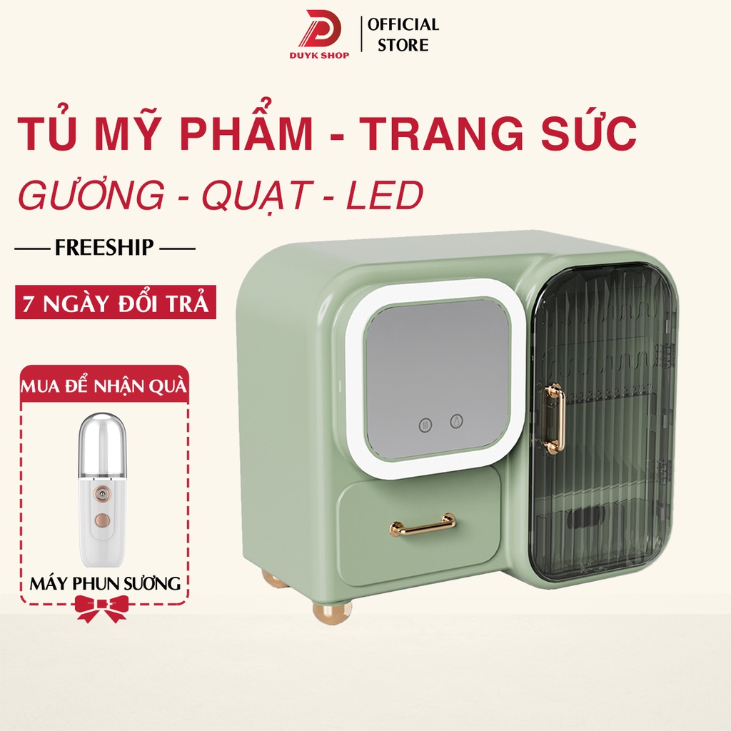 Tủ đựng mỹ phẩm có gương để bàn Hàn Quốc, tủ đựng trang sức có cửa kín chống bụi trang trí phòng ngủ phong cách Bắc Âu
