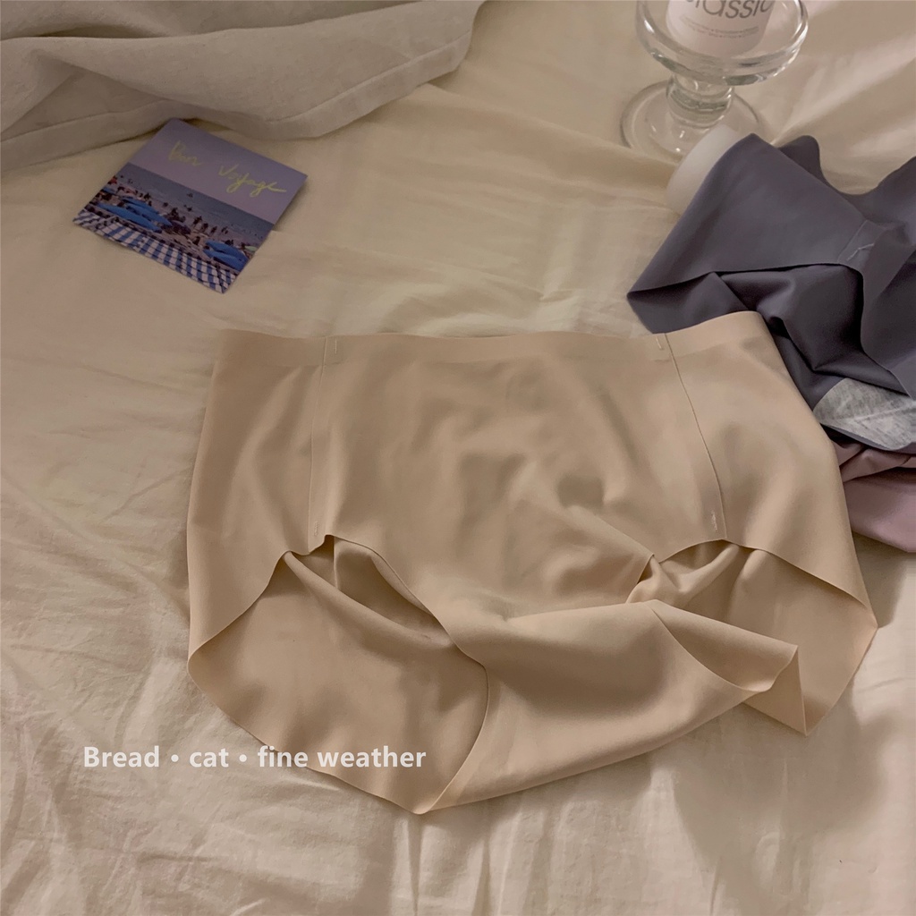 Quần Lót Cotton Lụa Lạnh Không Đường May Lưng Cao Co Giãn Thoáng Khí Màu Sắc Đơn Giản