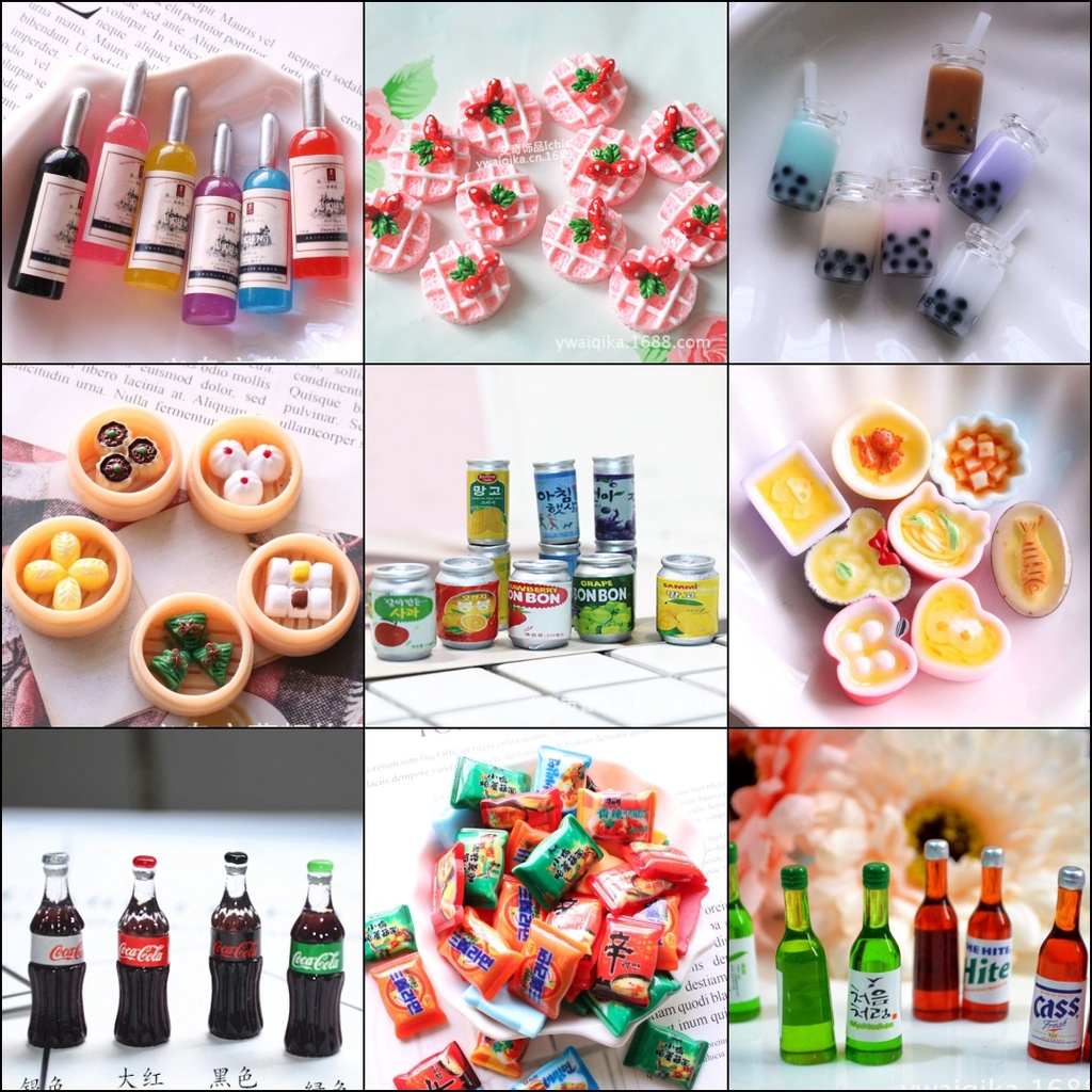 Mô hình chai nước đồ ăn mini tổng hợp các mẫu charm làm slime làm đồ handmade DIY