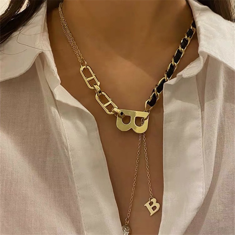 Vòng Cổ Choker Mặt Chữ B Màu Sắc Vàng Đồng Phong Cách Gothic Cho Nữ