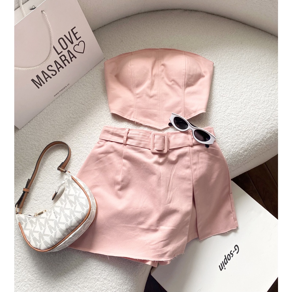 SET HỒNG ÁO ỐNG CÚP NGỰC TƯA LAI NHỌN (MÚT NGỰC) + CHÂN VÁY BELT XẺ TÀ KÈM QUẦN ĐI CHƠI ĐI TIỆC