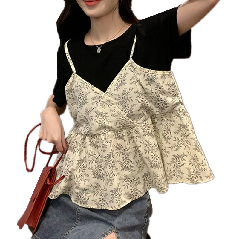 Áo Thun Ngắn Tay Giả Hai Lớp Họa Tiết Hoa Thời Trang Mùa Hè Cho Nữ Lên Đến 300KG