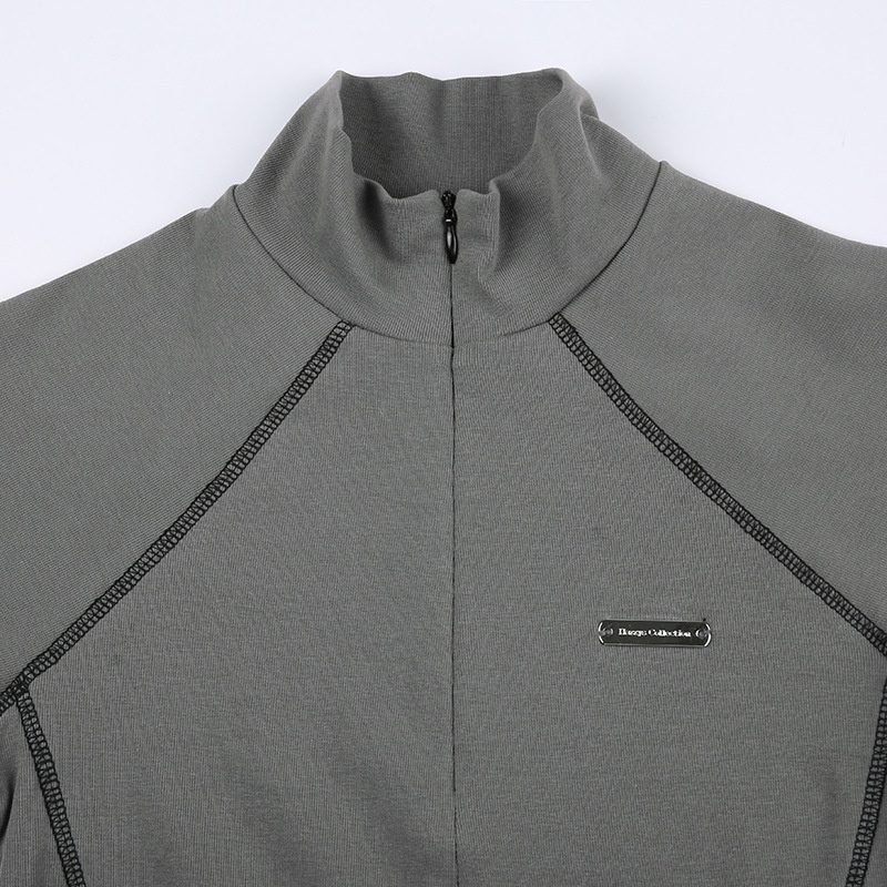 DUNEA Áo Thun Tay Ngắn Cổ Đứng Dáng Ôm Có Khóa Kéo Tàng Hình Đường Phố