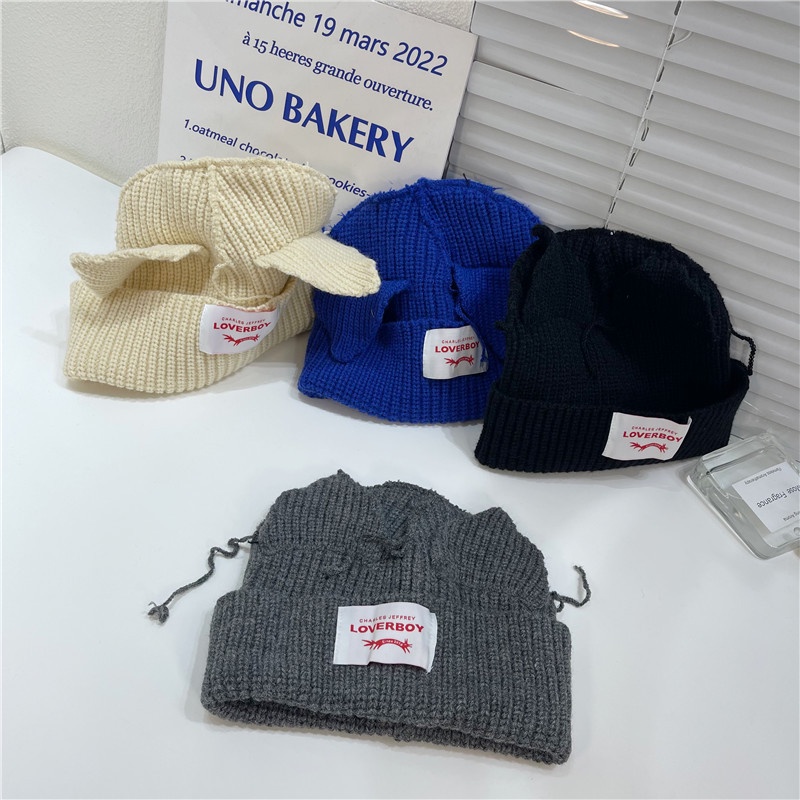 Mũ Len Dệt Kim Màu Trơn Trang Trí Tai Mèo Xinh Xắn Cho Cặp Đôi
