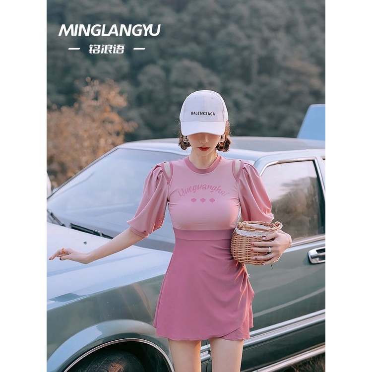 Slightly fat mm Bộ Đồ Bơi Thể Thao Tay Ngắn Che Bụng Cỡ Lớn Mỏng Thời Trang Mùa Xuân Cho Nữ