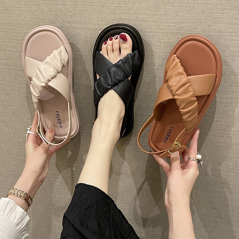 【Kiểm định chất lượng】Sandal Quai Chéo Màu Trơn Thời Trang Mùa Hè 2023 Cho Nữ