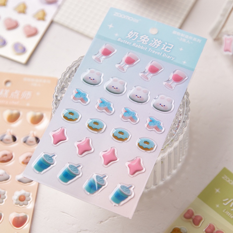 Bộ 3 Miếng Dán Trang Trí Sổ Tay Bằng Epoxy Họa Tiết Hoạt Hình Dễ