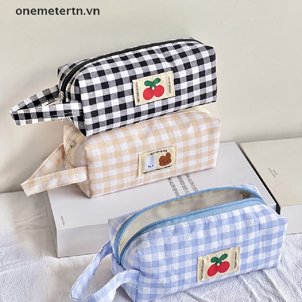 Onemetertn Túi Canvas Đựng Bút Chì / Mỹ Phẩm / Tiền Xu / Đồ Trang Điểm Họa Tiết Kẻ Sọc Caro Dễ Thương VN