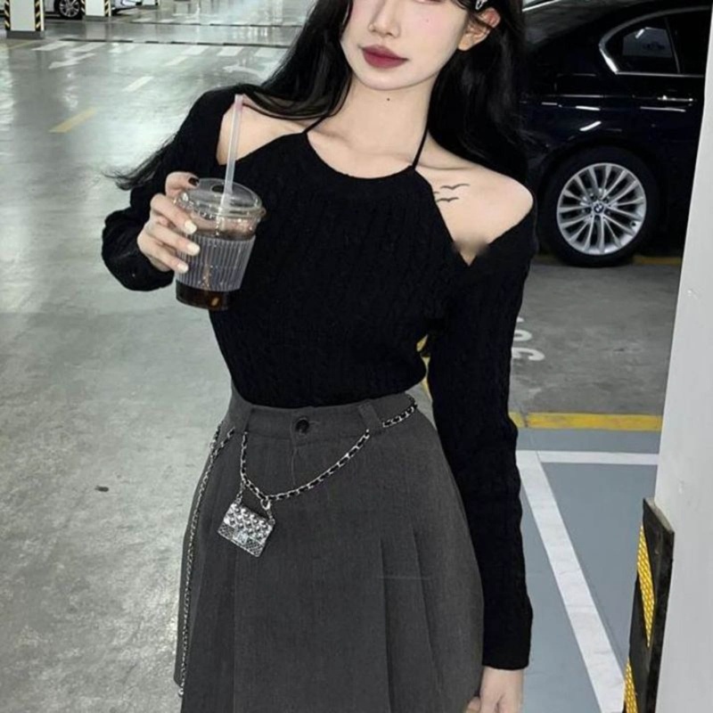 Áo Sweater Dệt Kim Trễ Vai Dáng Ôm Màu Trắng Thời Trang Quyến Rũ Cho Nữ