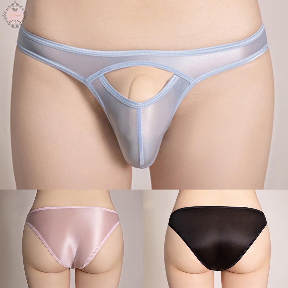 Briefs For Men See Through Sheer Shiny Solid Seamless Underwear Bikini