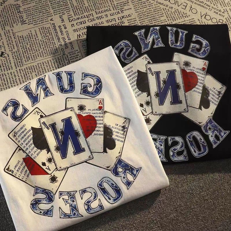 Áo Thun 100% Cotton Tay Ngắn Dáng Rộng In Hình Lá Bài Poker Thời Trang Cho Cặp Đô