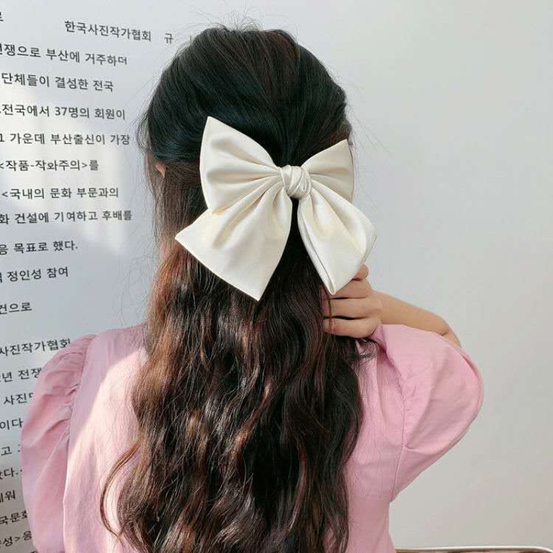 Kẹp tóc nơ màu trắng cỡ lớn thời trang Hàn Quốc cho nữ