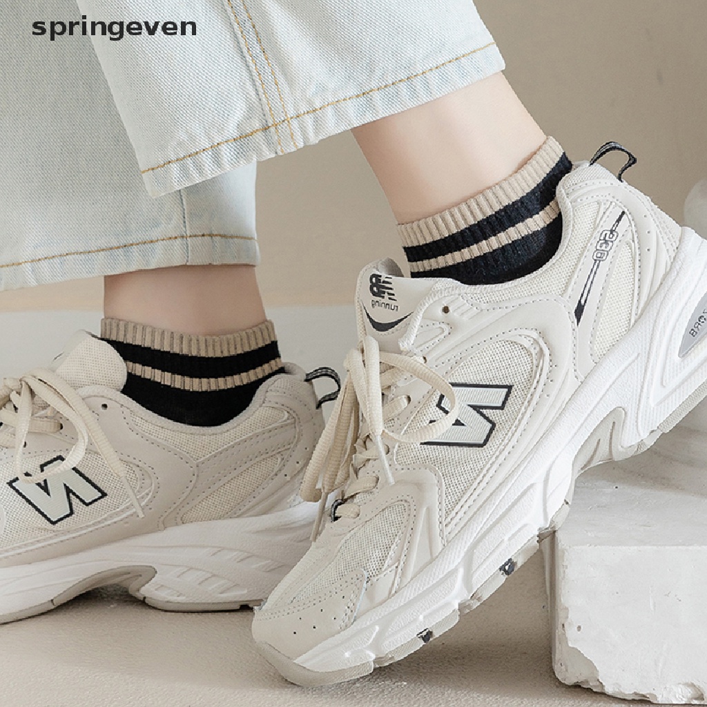 Set 2 Đôi Vớ Cotton Thoải Mái Màu Trơn Họa Tiết Kẻ Sọc Thời Trang Xuân Thu Cho Nữ